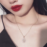 Lovely Sunflower Necklace for Women Stainless Steel Zircon Flower Pendant Necklace Gift Luxury Choker Korea Style Clavicle Chain