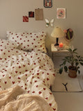 NEW Red Love Patter  100% Cotton Girl's HomeTextile Duvet Cover and Bedsheet Quilt Cover Soft Luxury Bedding Set Ins Fashion