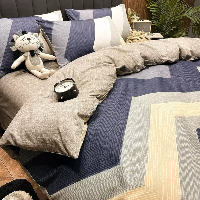 Nordic Style Stripe Print 100% Cotton Duvet Cover Set Queen Size Soft Skin Friendly Bedding Set Full Single Bed Quilt Cover Sets