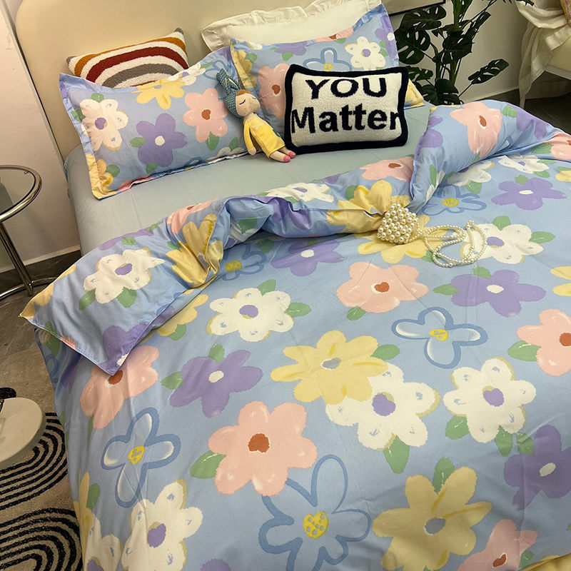 Floral Bedding Set with Flat Sheet Quilt Duvet Cover Pillowcase Bed Linens Boy Girl Single Double Queen Size Home Textile