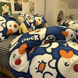 Cute White Duck Bedding Set Soft Home Textile Queen King Size Flat Bed Sheet Polyester Quilt Cover Pillowcase Kawaii Duvet Cover