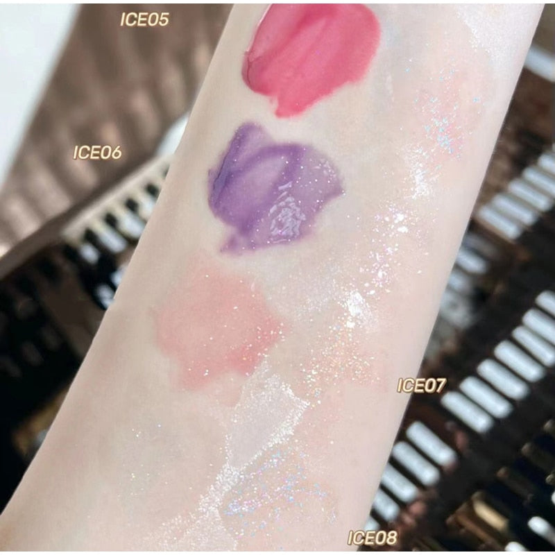 Purple Glitter Water Light Lip Gloss Long-lasting Double-end Lip Glaze Mirror Liquid Lipstick Not Fade Lip Tint Korean Cosmetic