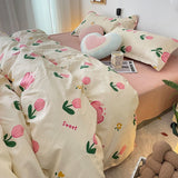 Ins Pink Tulip Bedding Set Luxury Floral Duvet Cover Flat Sheet And Pillowcase For Girl Woman Bedding Single Double Decor Home