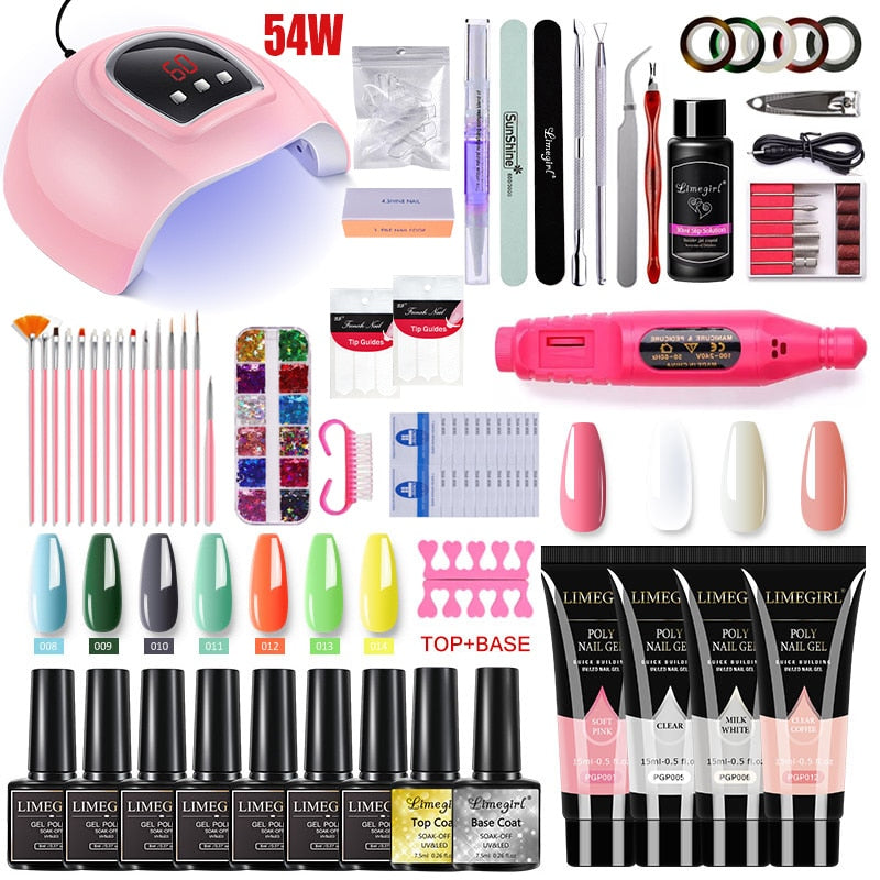 Nail Set Acrylic Nail Kit for Nail Extension Gel Nail Polish Set Quick Building Poly UV Gel Set With LED Nail Lamp Nail Tool Set