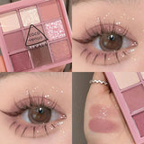 Oklulu New Nine-color Eyeshadow Palette Rose Pink Color Pearly Matte Glitter Eyeshadow Pallete Shiny Eye Shadow Eye Pigments