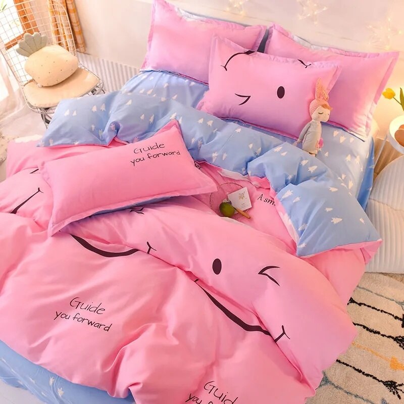 Pink Heart Bedding Set Lovely Bed Linen Sheet Duvet Cover 240x220 Single Double Queen King Quilt Covers Sets Soft Bedclothes