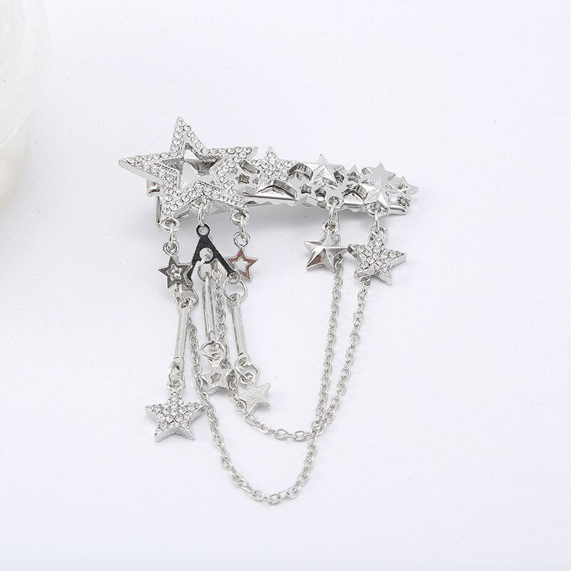 Exquisite Crystal Star Hair Clips Bling Shiny Hairwear Hair Accessories for Women Girls Elegant Chains Tassel Hair Pins Cool New