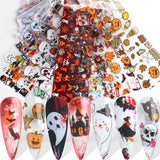 10pcs Frightened Cartoon Halloween Nail Foils Skull Pumpkin Spider Witch Christmas Transfer Stickers Nail Accessories SAC2203