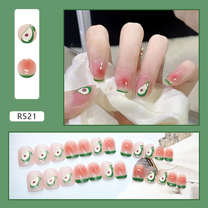 24P Nail Art Full Cover Coffin Fake Nails Handmade Cute Kawaii Press-On Nail Artificial Square Seamless Removable False Nails