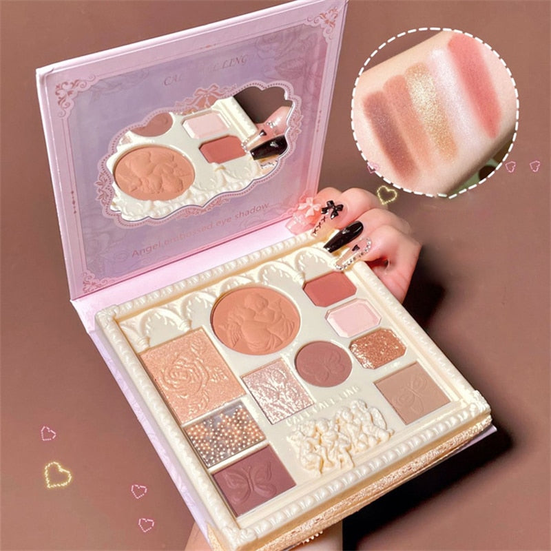 Lace Style 10 Colors Eyeshadow Palette Glitter Highlighter Face Contour Blush Palette Matte Eyeshadow Makeup Waterproof Makeup