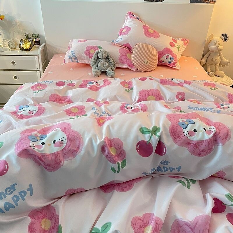 Ins Pink Tulip Bedding Set Luxury Floral Duvet Cover Flat Sheet And Pillowcase For Girl Woman Bedding Single Double Decor Home