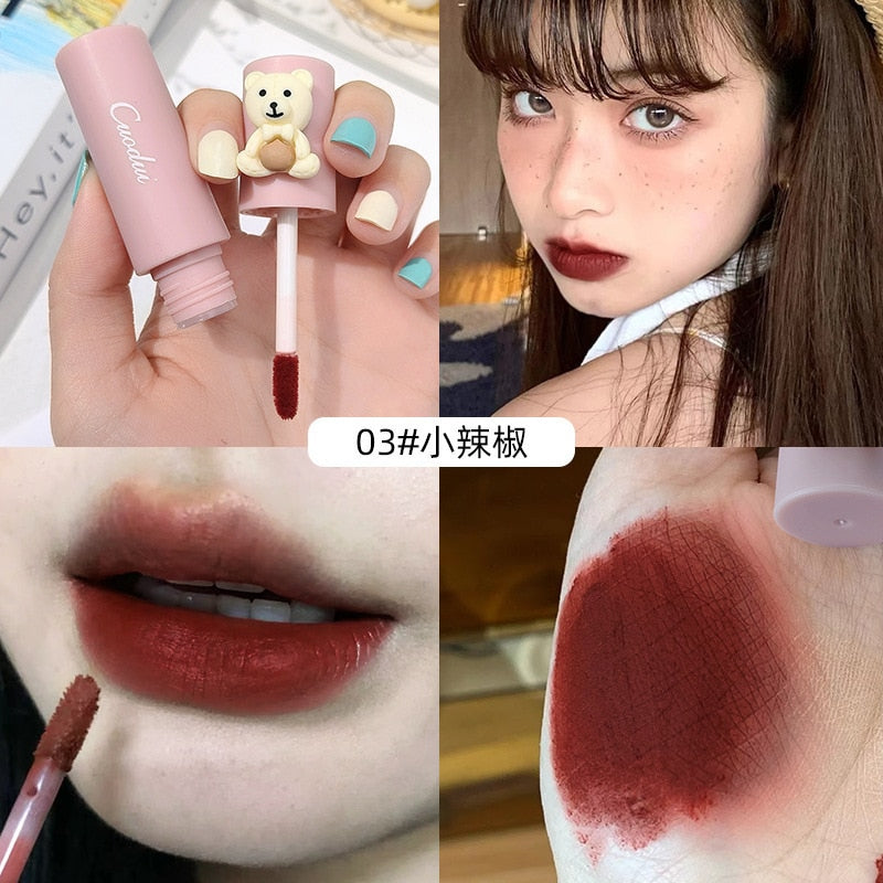 Cuodui Velvet Matte Lipstick Blush Waterproof Long Lasting Cute Bear Lipgloss Non-Stick Cup Makeup Lip Tint Mud Cosmetic Makeup