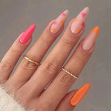 Simple French Wearable False Nails Almond Colorful Stripes Colorblock Design Manicure Fake Nails Line Full Cover Press On Nail