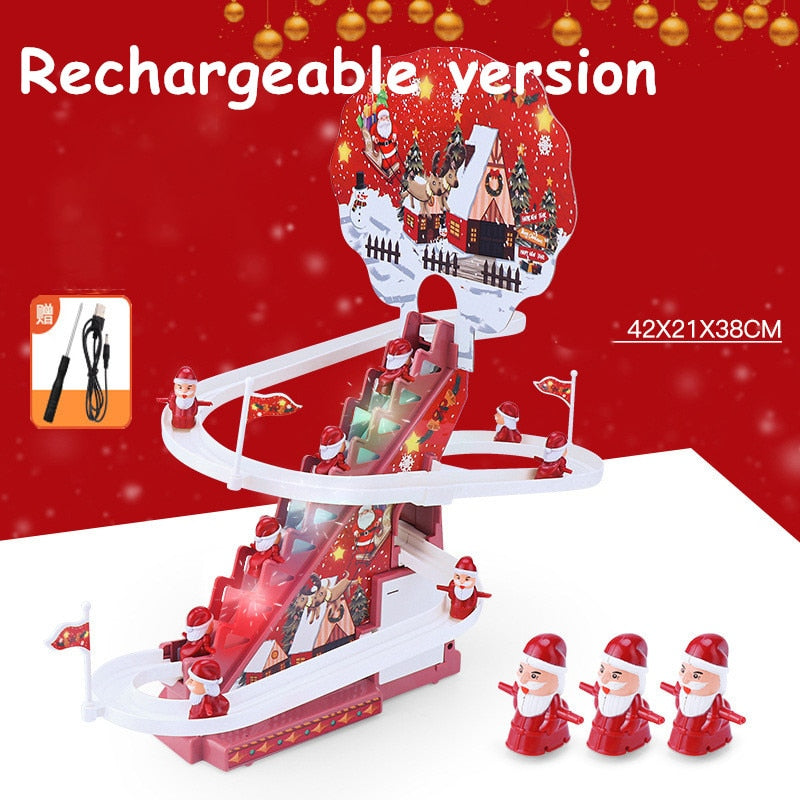 Electric Climbing Ladder Santa Claus Christmas Santa Race Track Toys Educational Music Slides Toy for Children Christmas Gift