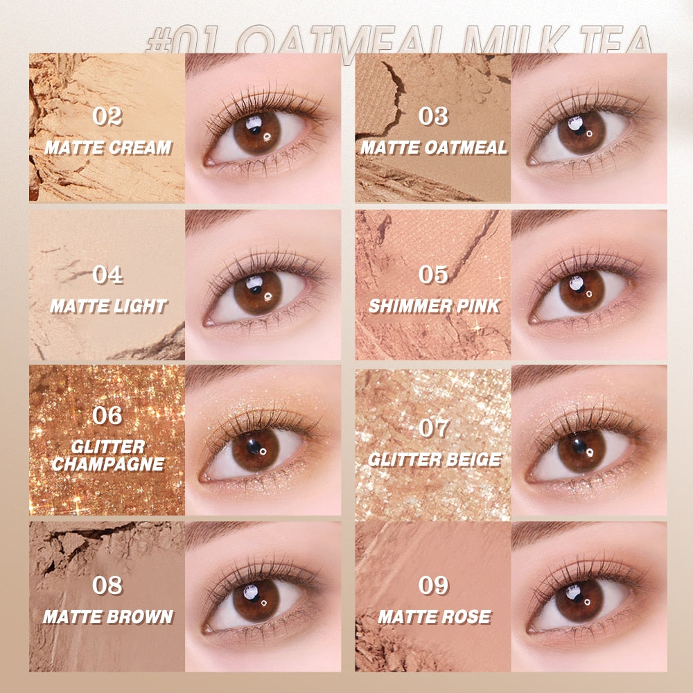Eyeshadow Palette 9 Colors Eye Shadow Highly Pigmented Long Lasting Waterproof Matte Glitter Shimmers Eye Makeup Palette