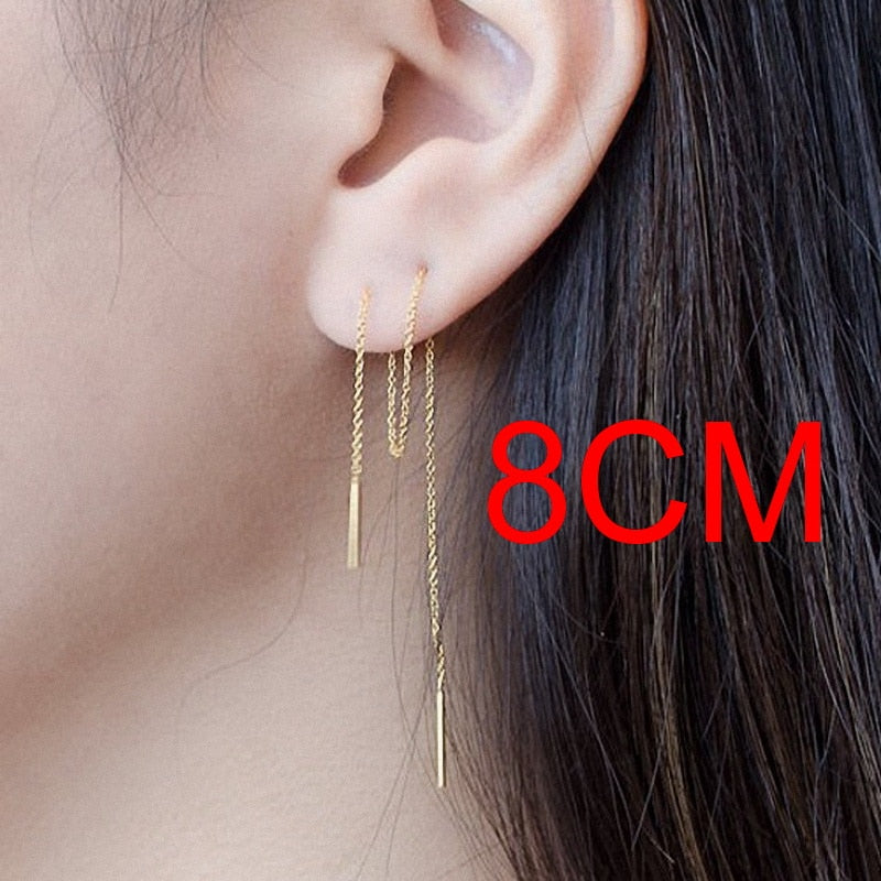 Korea Gold Color Flower Chain Tassel Drop Earrings For Women Bird Rabbit Leaf Airplane Long Piercing Line Earrings Party Jewelry