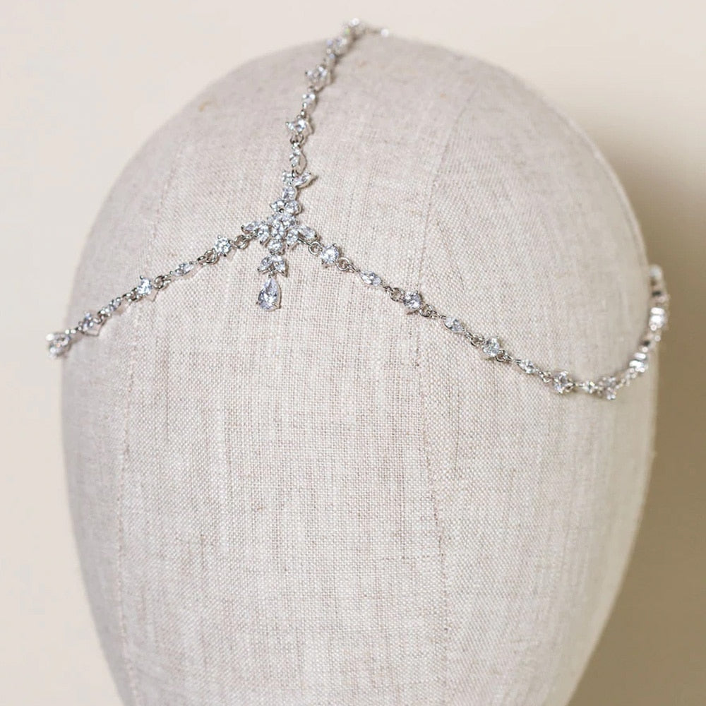Stonefans Boho Bridal Wedding Head Chain Exquisite Cubic Zirconia Leaf Forehead Headband Chain Hair Jewelry for Women Headpiece