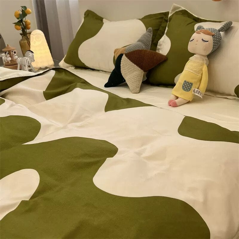 Ins Cartoon Sheep Flowers Bedding Set Duvet Cover Soft Queen King Size Flat Bed Sheet Quilt Cover Pillowcase Kawaii