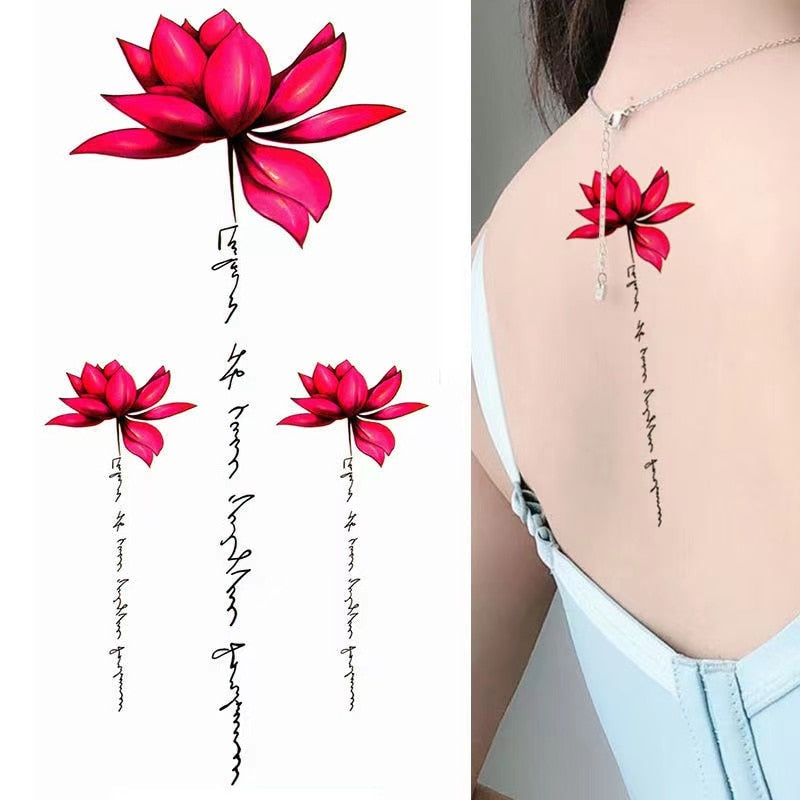 Waterproof Temporary Tattoo Sticker Sexy Black And White Ink Style Flower Line Tattoo Flash Tattoo Back Female