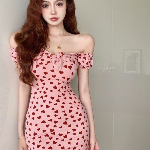 Bow Design Heart-print Summer Dress