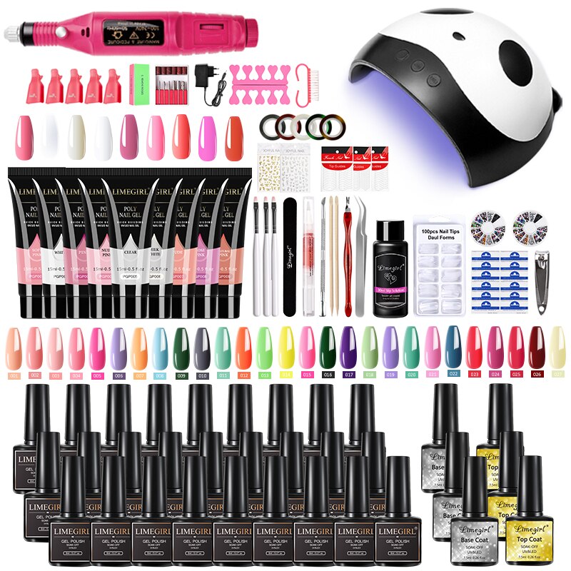 Nail Set Acrylic Nail Kit for Nail Extension Gel Nail Polish Set Quick Building Poly UV Gel Set With LED Nail Lamp Nail Tool Set