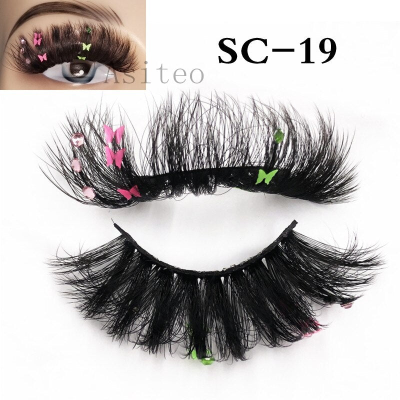 Asiteo Newest Colored False Lashes Rainbow Butterfly Glitter Diamond Sequins Eyelashes Princess 25MM Fluffy for Stage Halloween