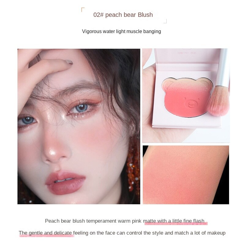 Blush Makeup bear  Palette 3Color Mineral Powder Peach Red Rouge Lasting Natural Hawthorn Cheek Tint Waterproof Blusher Cosmetic