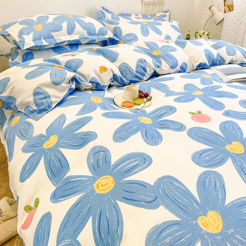 Floral Bedding Set with Flat Sheet Quilt Duvet Cover Pillowcase Bed Linens Boy Girl Single Double Queen Size Home Textile