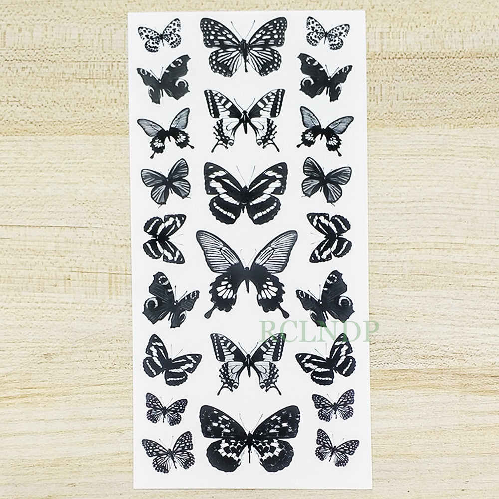 Oklulu Waterproof Temporary Tattoo Sticker 3D Butterfly Fake Tatto Flash Snake Feather Tatoo Body Art RoseTatouage for Girl Women Men