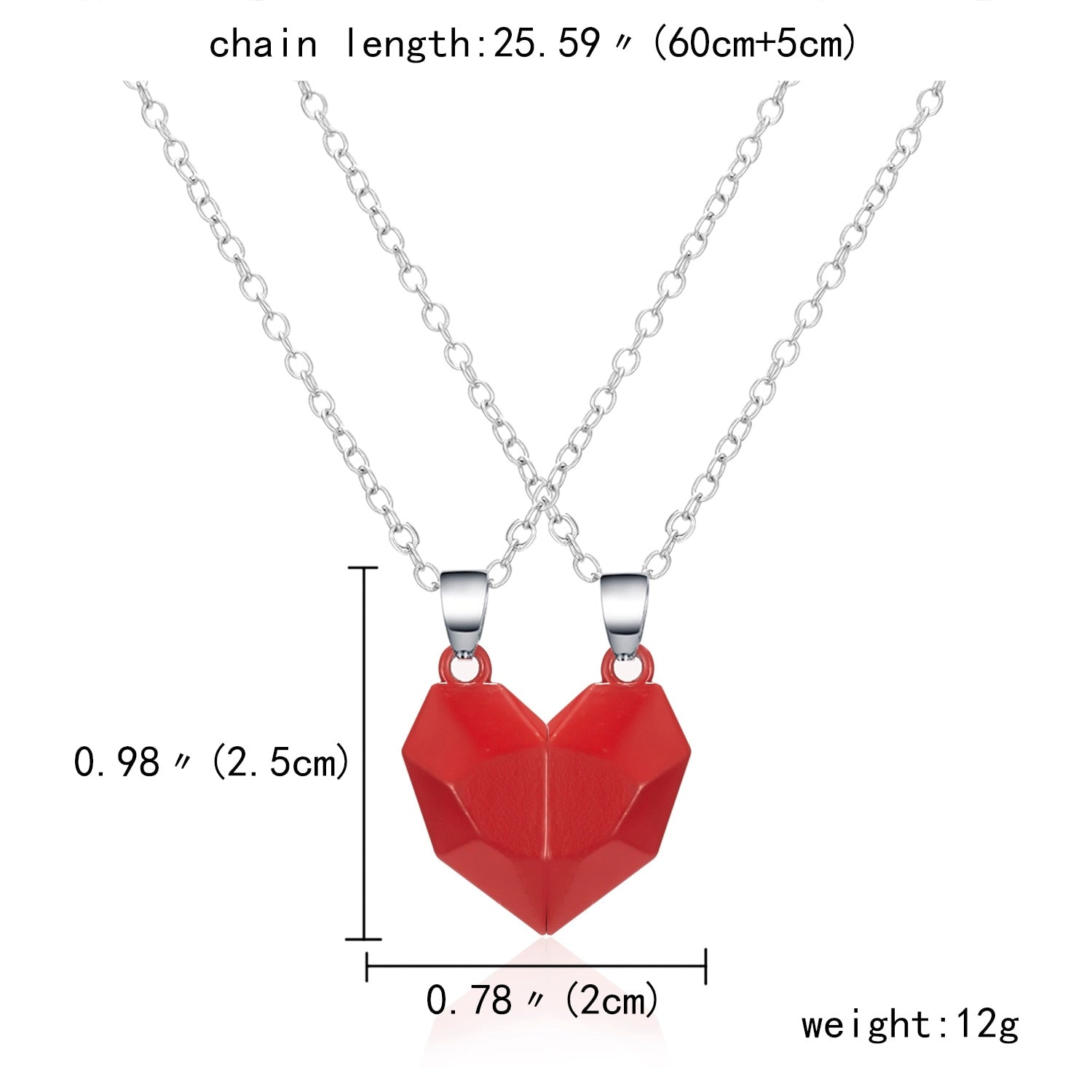 2Pcs/set Magnetic Couple Necklace Lovers Heart Black Red White Pendant Distance Faceted Charm Necklace Women Valentines Day Gift