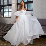 OKLULU Princess White 2022 Wedding Dress Puff Short Sleeve Lace Up Back A-Line Cheap Bridal Gowns Custom Made Vestido De Noiva