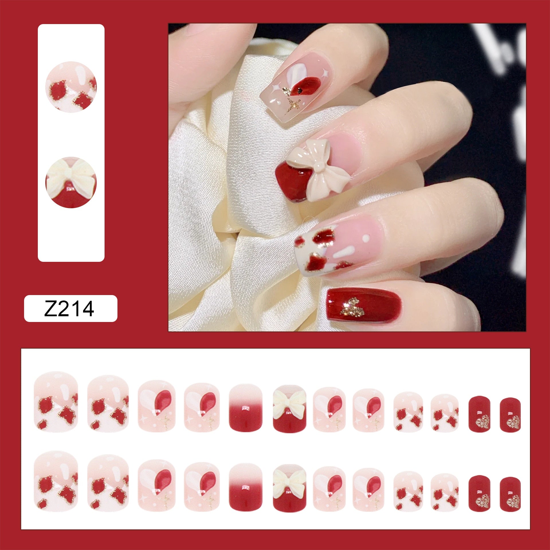24Pcs/box False Nails with design bling Rhinestones Nail Beauty Press on Fake Nails with glue Full Cover Artificial Nails Tips