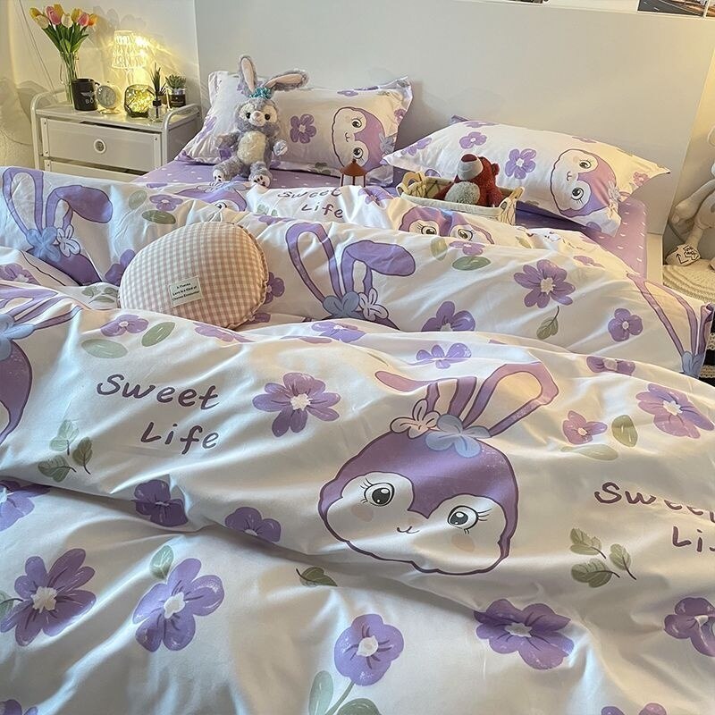 Ins Pink Tulip Bedding Set Luxury Floral Duvet Cover Flat Sheet And Pillowcase For Girl Woman Bedding Single Double Decor Home