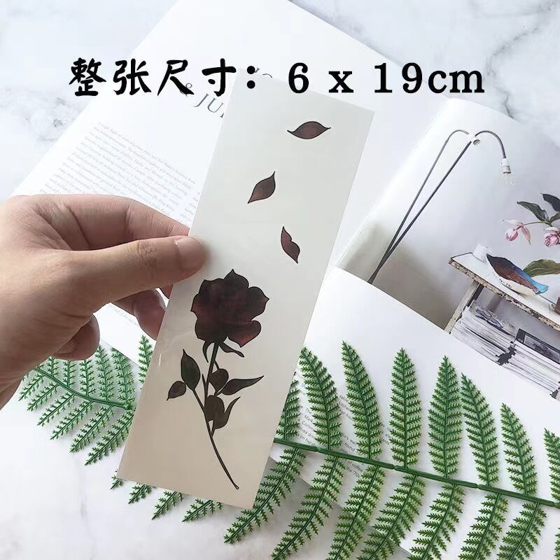 Waterproof Temporary Tattoo Sticker Red Line Rose English Alphabet Design Body Art Fake Tattoo Flash Tattoo Back of Hand Female