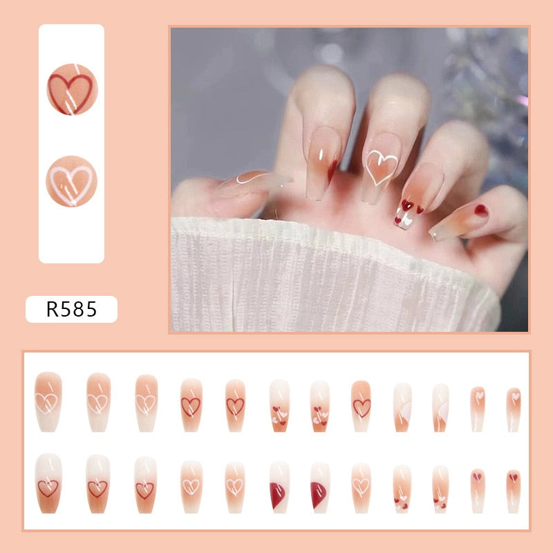 24Pcs/Set Short False Press on Nail Tip with Glue Designs Detachable Reusable Fake Nails with Glue Stick-on Nail Art DIY Tips