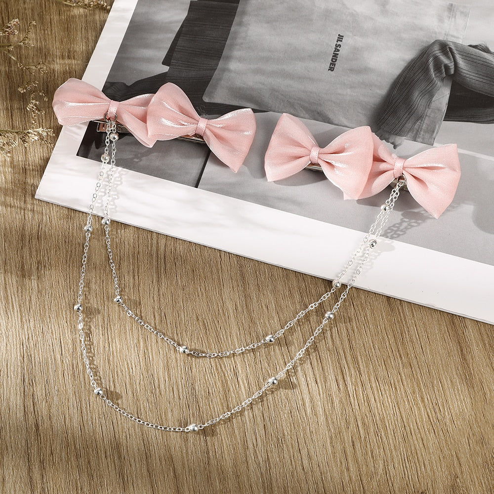 AWAYTR Tassel Elegant Vintage Bow Pearl Chain Hairpins Sweet Hair Decorate Headband Hair Clips For Fashion Hair Accessories