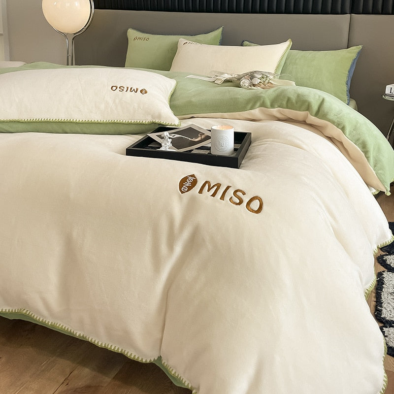 High-end Milk Fleece Winter Warm Bedding Set Queen High Quality Thicker Duvet Cover Set with Sheets Quilt Cover and Pillowcases