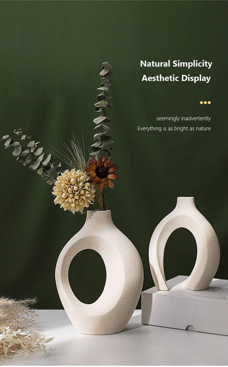 Oklulu  Nordic Ceramic Vase  2Pcs/Set Snuggle White Matte Vase for Pampas Grass Living Room Office Desktop Porch Home Decoration