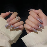 （Handmade Manicures）10 PCS Elizabeth Fake Nails High-Quality Patch Finished Summer Pure Handmade Long Section White