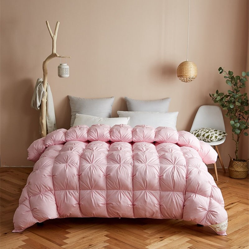 High Grade 100% White Goose Down Quilt Winter Warm Feather Duvet Queen King Cozy Lightweight 3D Bread Comforter Pinch Pleated