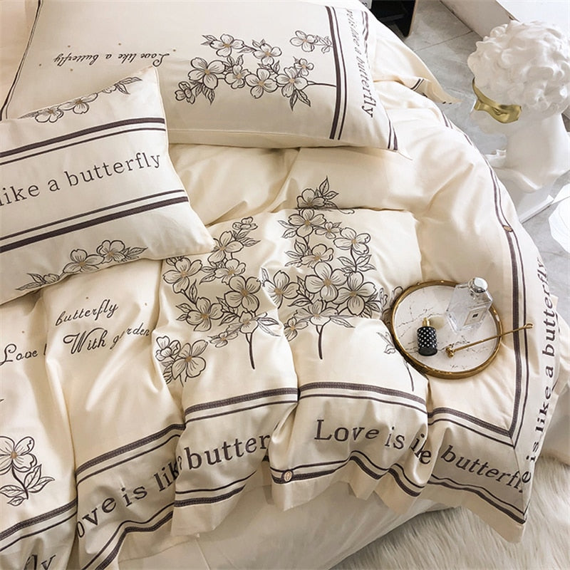 High End French Style Embroidered Pure Cotton Bedding Set Luxury 100s Long-staple Cotton Duvet Cover Set Queen Blanket Covers