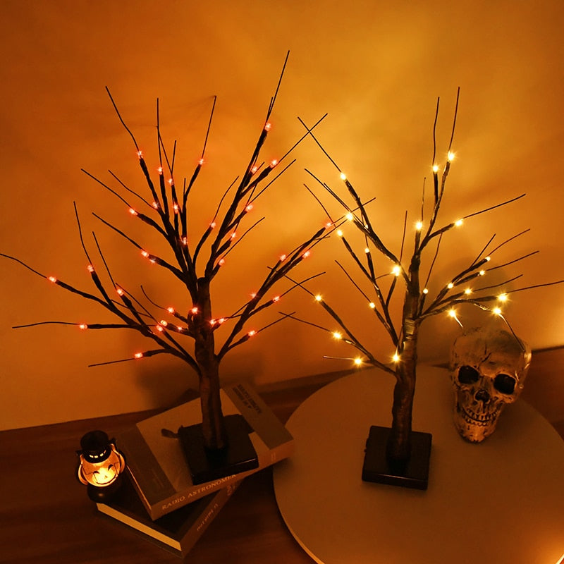 Halloween Decor LED Birch Tree Light Halloween Party Hanging Ornaments Tree Decorations for Home Table Kids Gift Christmas Lamp