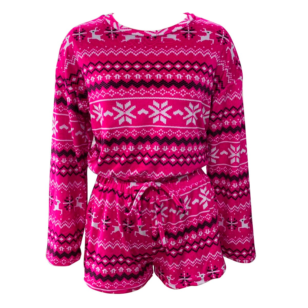 Women's Christmas Sleeping Clothes Round Collar Snowflake Print Tops + Elastic Loose Shorts Pajama Sets Home Wear Clothes