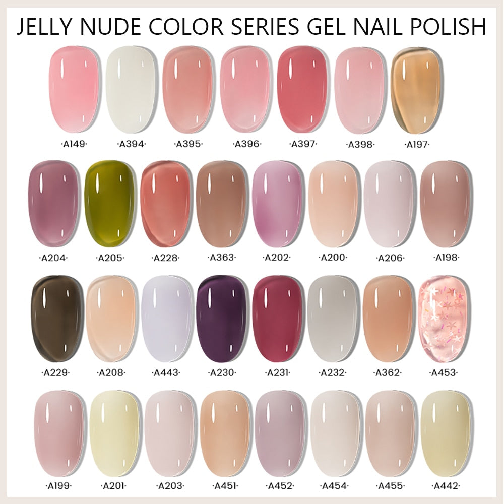 OKLULU 7.3ml Jelly Gel Nail Polish Transparent Nude Manicure Top Coat SemiPermanent Polish Soak Off UV LED Gel Art Nail Varnish