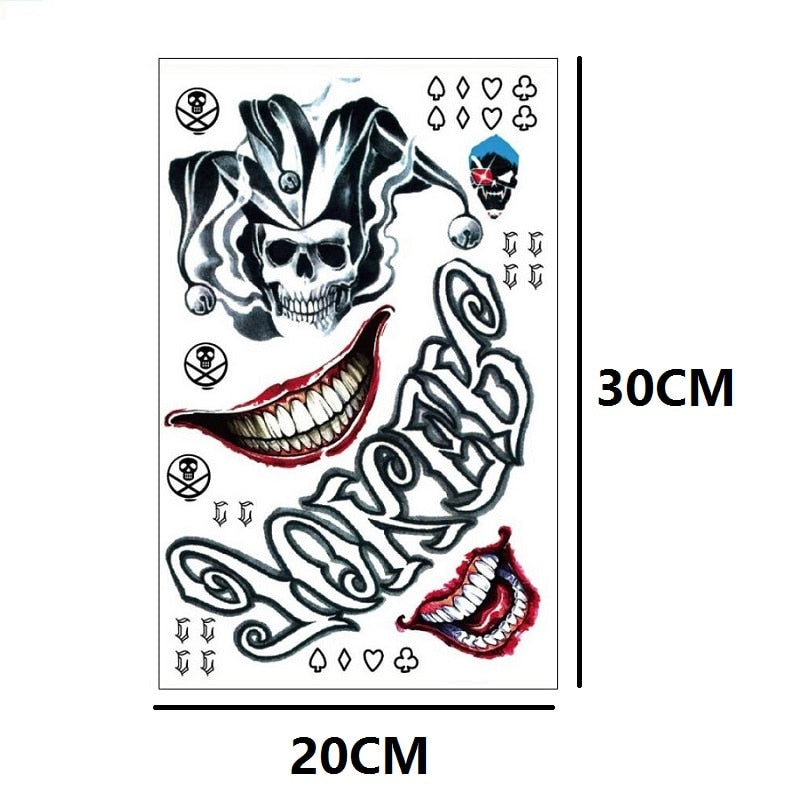 The Joker Temporary Tattoo Stickers Halloween Crazy Harley Big Mouth Fake Tattoo Sticker For Cool Man And Woman