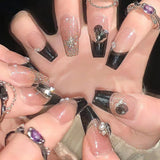 （Handmade Manicures)10 PCS Classic Black French Flash Diamond Advanced Handmade Custom Gentle Versatile Show White Hot Girl