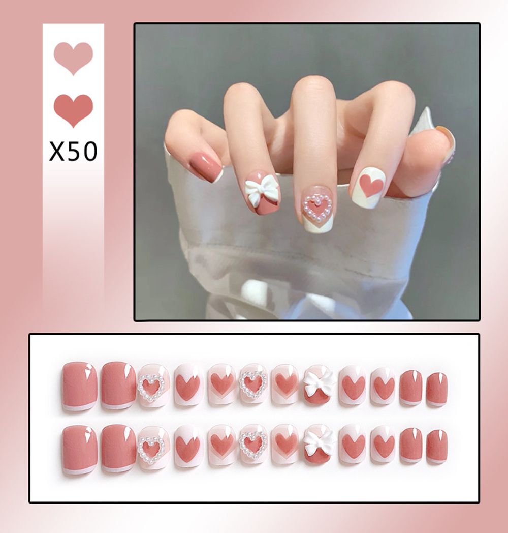 24Pcs/Box Sweet Short Round/Square Head False Nail Art Full Cover Detachable Artificial Fake Nails Ballerina Press on Nails Tips