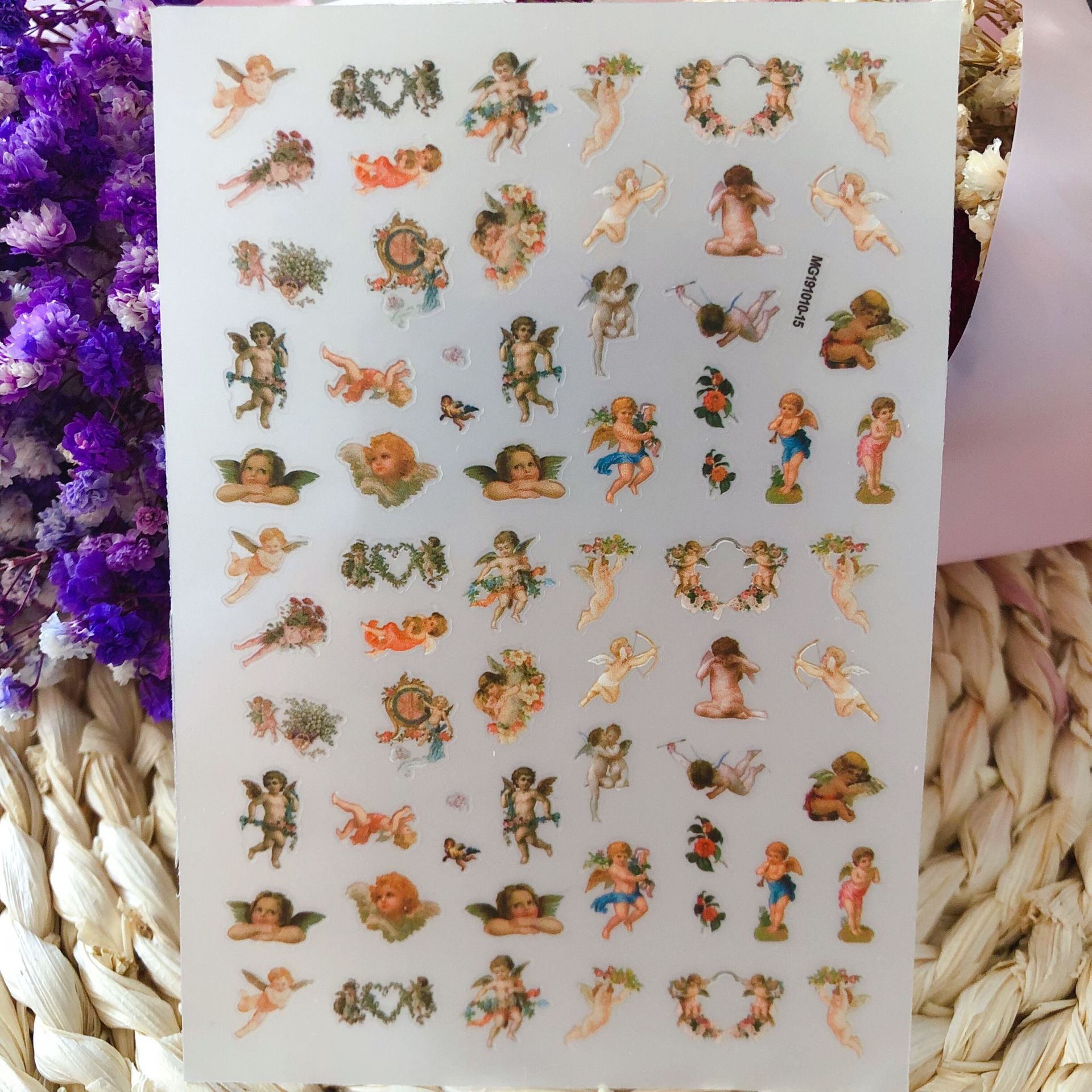 Angel Nail Stickers 3D Back Glue Flower Seamless Baby Pattern Self Adhesive Fashion Charm DIY Nail Art Decoration Accessory