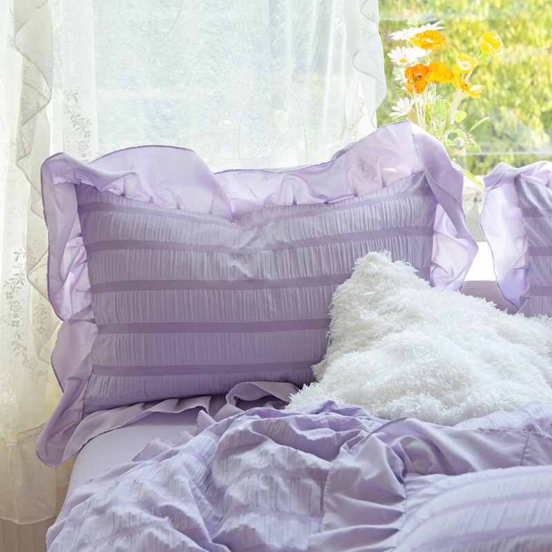 Purple Princess Bedding Set Luxury Solid Color Duvet Cover Pillowcase Linens Twin Queen King Bed Sheet Set Woman Girl Kawaii Set