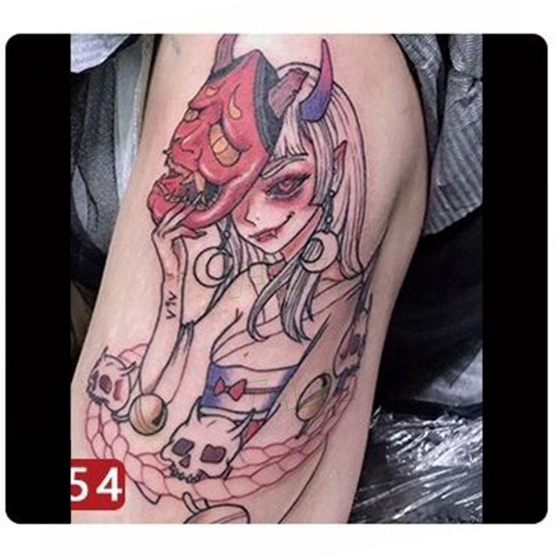 Waterproof Temporary Tattoo Sticker Hand Painted Cool Dark Skull Face Art Water Transfer Fake Tatoo Flash Tatto for Men Women